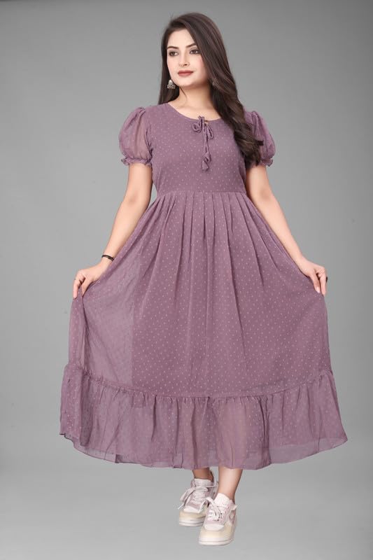 Image of Flower Printed Georgette Maxi Dress for Beautiful Women