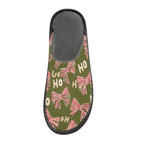 Slippers for Women Pink and Green Stripes Bow Pattern Soft Winter Warm Shoes Indoor Outdoor Non-Slip House Travel Slippers3