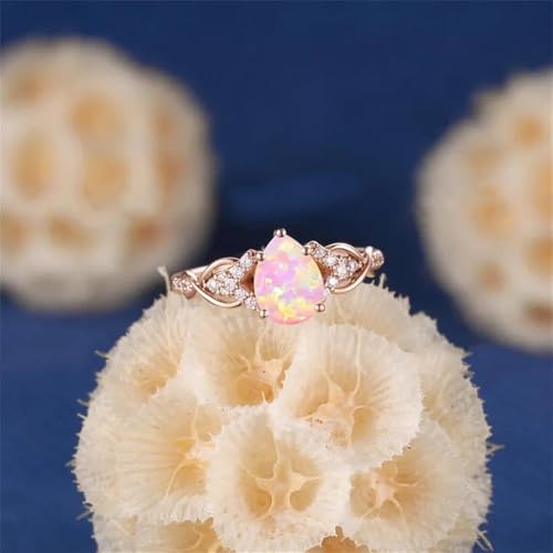 Opal Engagement Ring for Women 1CT Heart Shape Opal S925/10K/14K/18K Art Deco Promise Ring for Wife Her Bridal Wedding Custom Gift For Her Size 3-133