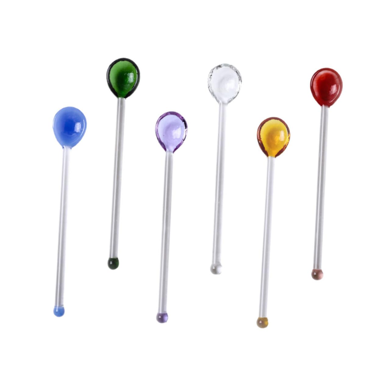 Mikinona 6pcs Colorful Glass Swizzle Sticks Elegant Stirring Sticks for Cocktails Coffee Juices Drinking Stirrer for Home Bar Parties Creative Lovely Design