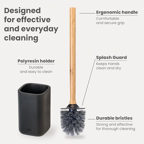 Image of Vigar Zense Toilet Brush and Holder Set, Polyresin Stone, Cool Black