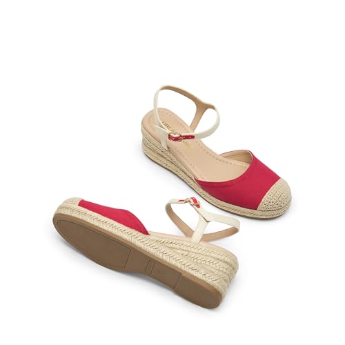 DREAM PAIRS DREAM PAIRS Women's Wedge Sandals, Closed Toe Espadrilles Platform Wedge Heels with Adjustable Ankle Straps and Comfortable Cushion Insoles,Size 10,Red,DWUMWS2518