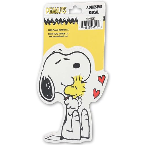 Image of Peanuts Snoopy and Woodstock Hug Adhesive Vinyl Decal | Cute Snoopy Sticker for Car, Window or Laptop