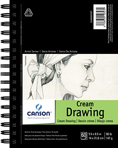 Canson Artist Series Drawing Paper, Cream, Wirebound Pad, 5.5X8.5 Inches, 60 Sheets (90Lb/147G) - Artist Paper For Adults And Students - Charcoal, Colored Pencil, Ink, Pastel, Marker #TOP5