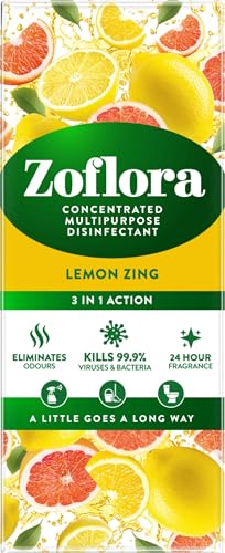 Zoflora Lemon Zing Concentrated Multipurpose Disinfectant Spray, Antibacterial & Multi-Surface, Pet Safe Disinfectant, Kills 99.9% Of Bacteria & Viruses, 1 X 500 ml