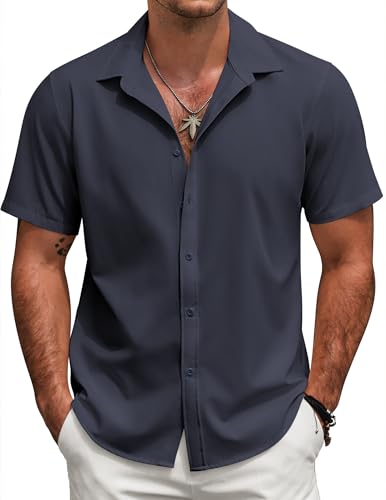 COOFANDY Mens Short Sleeve Button Down Shirts Casual Linen Summer Beach Shirt Wrinkle Free