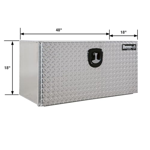 Image of Buyers Products 1706510 Silver Pro Series Aluminum Underbody Truck Box with Diamond Tread Door, 18x18x48 Inch, Made In the USA, Durable Vehicle Tool Box for Storage and Organization