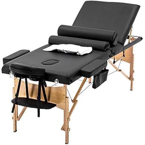 BestMassage Massage Table Protable Massage Bed 28In Wide Lash Bed Heigh Adjustable 3 Fold Spa Table with Towel Hanger Oil Pouch Half Bolster Round Bolster Non-Woven Backpack,Black Cover