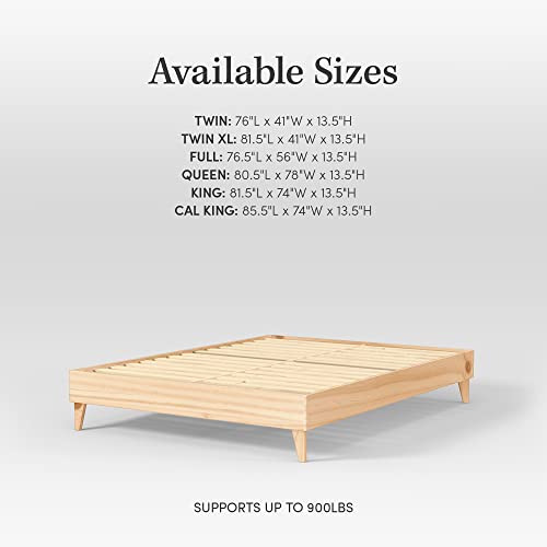 Eluxurysupply Wood Bed Frame | Made With 100% New Zealand Pine | Solid Mattress Platform Foundation Pressed Pine Slats | Easy Assembly | Twin Long - Natural #TOP2