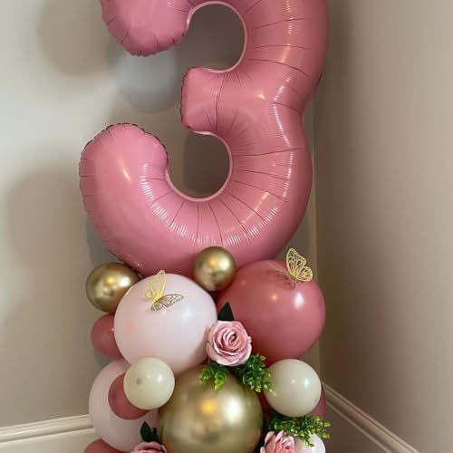 Image of 40 Inch Pink Number 3 Balloon, 3rd Birthday Decoration Boys Girls