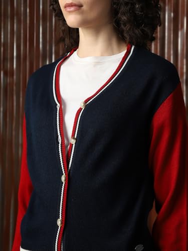 Image of High Star Women Knitted Acrylic Relaxed Fit High- Rise V Neck Long Sleeve Co-Ord