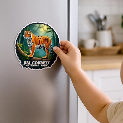 Image of Naxon Jim Corbett Theme Souvenir Wooden Fridge Magnet for Refrigerator - Printed Fridge Magnet for Kitchen & Home Decor | Perfect Souvenir Gift | Size 3x3 in | Pack of 1