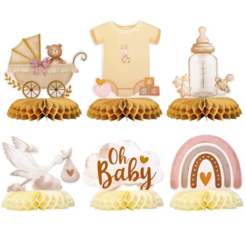 6Pezzi Decorazione Nascita Battesimo Bimba Centrotavolo Ape d'Nido Nascita Benvenuta Neonata Bambina Boho Arcobaleno Decorazione Tavolo Festa Oh Baby Nascita Battesimo Bomboniere (Giallo crema)