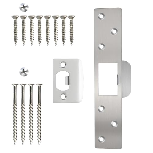 Door Strike Plate Security Set, 7-Inch and 2.2-Inch, Stainless Steel Reinforcement Plates for Interior Exterior Doors, Silver