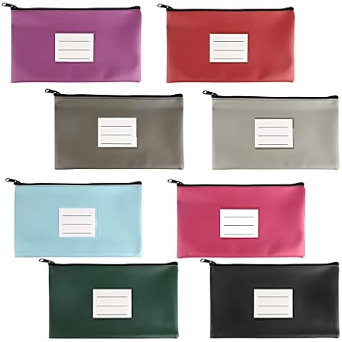 LALAGO 8 Stück Geldbeutel Geldtasche, Geldtaschen Banktasche, PU Dokumententasche mit Reißverschluss, Zipper Kosmetiktasche(schwarz + rot + rosa + lila + grün + himmelblau + hellgrau + quarzgrau) Cover