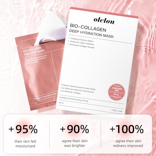 5 Pack Bio Collagen Mask, 100% Korean Face Mask Skincare Products, Overnight Hydrating Face Mask, 34g x 5ea - Image 3