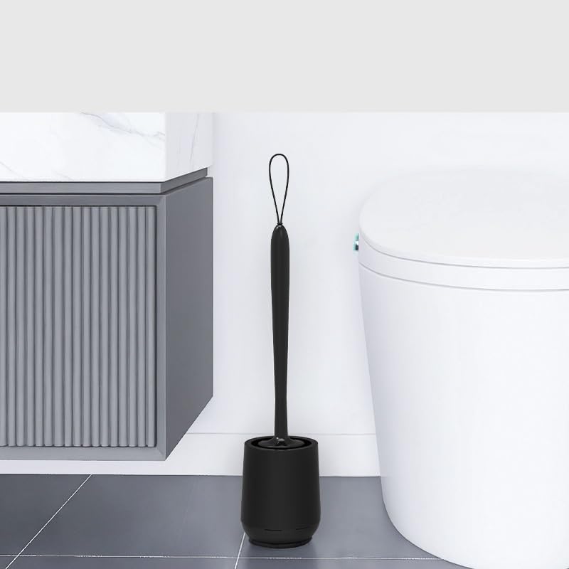 Escobillero y Portaescobillas Juego de escobilla baño con Base for la Limpieza Diaria del hogar Limpieza Profunda(Negro)