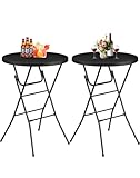 IWDOO Round Folding Table, 32' Bar Height Tables for Parties and Commercial Events, Portable Plastic Table w/Thick Table Top, Metal Frame, Locking Legs, Indoor Outdoor Accessory, 2 Pack, Black