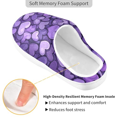 JUNZAN Purple Hearts Day Purple Hearts Mens House Cotton Slipper Non Skid Memory Foam Ladies Slippers for Indoor Birthday Presents 6-72