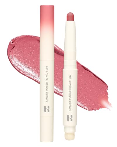 HOLIKA HOLIKA Mellow Blurring Lip Pencil 04 Overripe - Korean Lip Makeup with Built-In Blurring Brush 6mm Wide Tip for Overlining Coconut Oil & Camellia Seed Oil Long-Lasting No Skip Formula