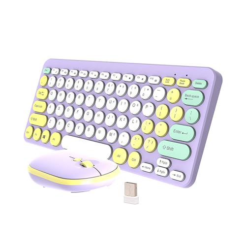 Wireless Mouse and Keyboard Combo,Silent Touch, Multimedia Keys, 2.4G Wireless Connection for Laptop Computer (Purple)