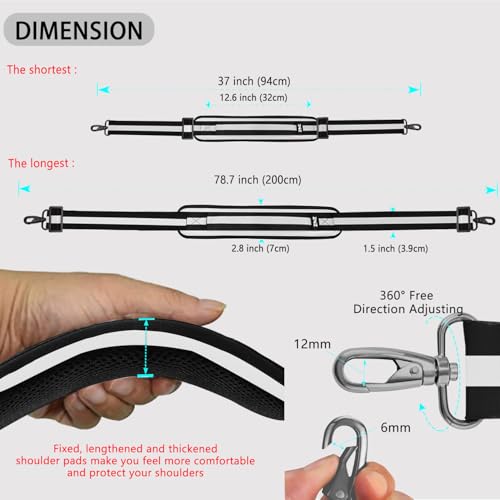 Image of ZINZ 79 inch Shoulder Strap, Extra-thick Fixed Cushion Pad and Dual Clasps Universal Replacement Strap with Metal Swivel Hooks for Laptop Bags, Luggage Bags, Camera, Crossbody(Stripes-BkWBk)