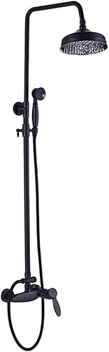 Juego de mezclador de ducha de bronce negro, mezclador de ducha de baño montado en la pared, cabezal de ducha de lluvia con ducha de mano, altura