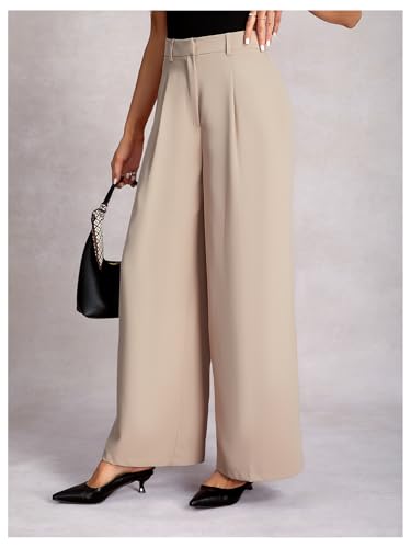 Women's Wide Leg Flowy Dress Pants High Waisted Loose Fit Work Office Trousers3