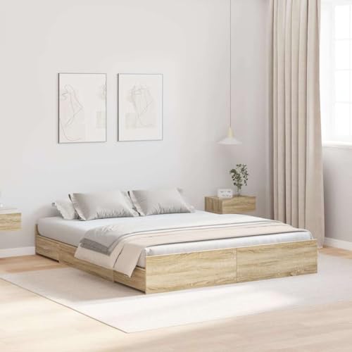 vidaXL Bettgestell mit Stauraum mit Kopfteil Sonoma-Eiche 160 x 200 cm, Schlafzimmer, minimalistisches Design, praktisches Schlafbett für cleveren Stauraum, Moderne Möbel für Raummanagement vidaXL Bettgestell mit Stauraum mit Kopfteil Sonoma-Eiche 160 x 200 cm, Schlafzimmer, minimalistisches Design, praktisches Schlafbett für cleveren Stauraum, Moderne Möbel für Raummanagement