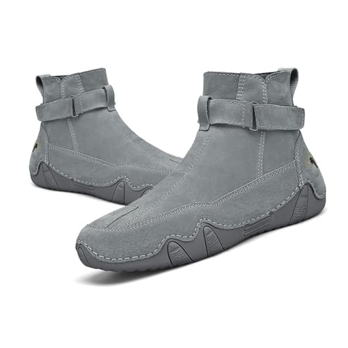 Men's Suede Hook Loop Chukka Boots Side Zipper Fashion Comfort High Top Ankle Boots Casual Handmade Soft Outdoor Hiking Booties