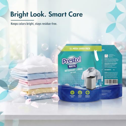 Image of Amazon Brand - Presto! Matic Top Load Liquid Detergent Refill Pack 5L | Floral Scent | Intense Cleaning for Top Load Washing Machines
