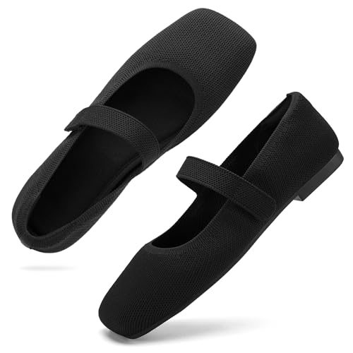 Wide Toe Box Flats Women Comfort Slip On Ballet Shoes Mary Jane Dressy Knit Flats with Adjustable Straps Washable Casual Office - Main Image