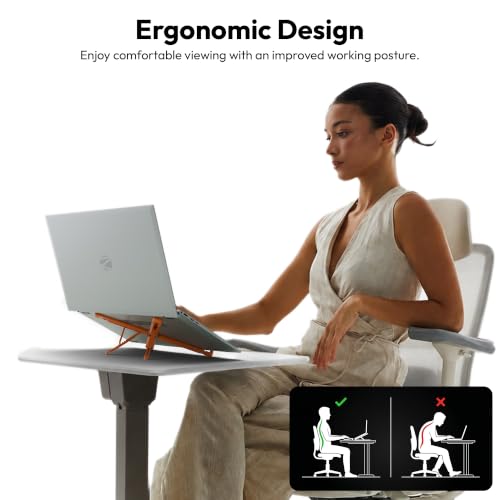 Image of Zebronics NS2500 Foldable Laptop Stand, 8 Adjustable Levels, Supports Up to 17-Inch Laptops, 5kg Load Capacity, Anti-Slip Silicone Pads, Portable & Easy to Carry, Ergonomic Design (Orange)