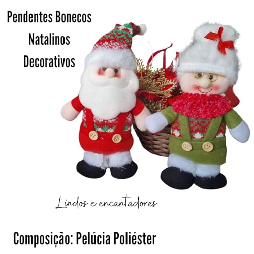 Conjunto de 2 Bonecos Pendentes de Natal, Casal Papai e Mamãe Noel, Decoração Natalina, 28 cm