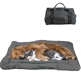 YOFANG 36"x25" Outdoor Travel Dog Bed,Portable Crate Mat Waterproof Anti-Slip, Kennel Pad Washable,Pet Camping Beds Ripstop 1600D Nylon Fabric,Easy to Clean for for Large Medium Dogs or Cats,Grey