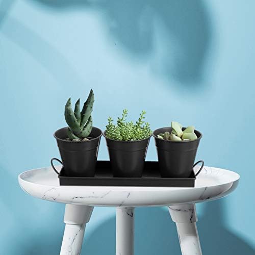 Yardwe Set Of 3 Metal Plant Pots with Drip Tray, Windowsill Planter Flower Pots in Weather Resistant Metal for Indoor or Outdoor Use, Ideal for Plants, Herb Collection, Flowers and Shrubs (Black)