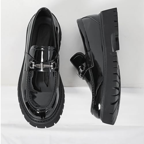 Men's Patent Leather Platform Penny Loafers, Stylish Low Heels, Round Toe Non-Slip Business Casual Shoes3