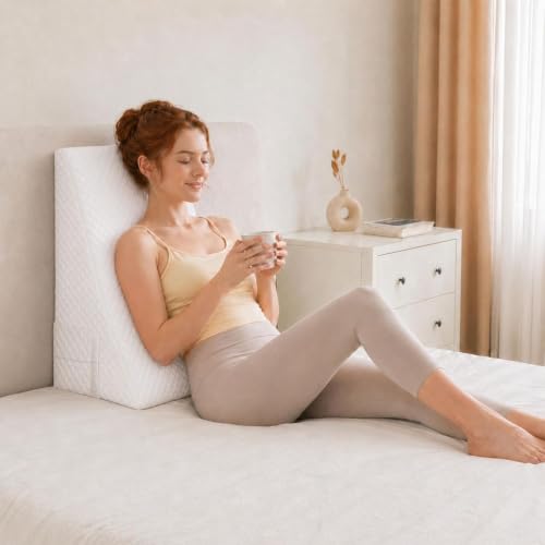 Image of OAISZ Wedge Pillow for Sleep Apnea, 10-Inch Memory Foam Top, PureWhite | Bed Wedge Pillow for Headboard Triangle, Acid Reflux, After Surgery, Snoring, Provide Comfort for Reading and Gaming in Bed