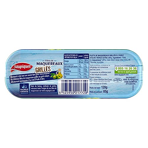 FILETS DE MAQUEREAUX GRILÉS À L'HUILE D'OLIVE 120G, SAUPIQUET, LOT DE 4