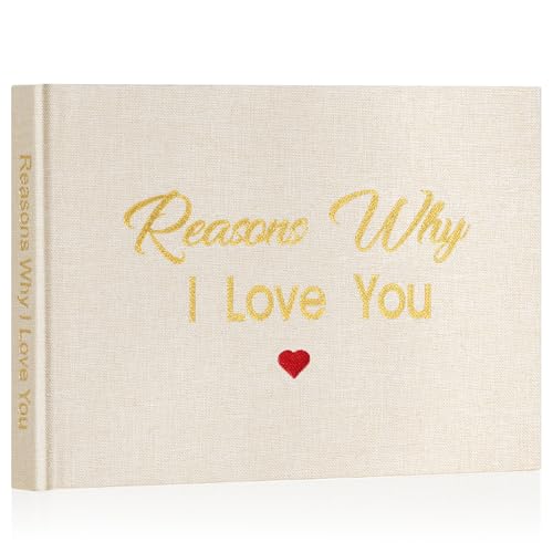 Artmag What I Love about You Fabric Book Fill-in-the-Blank Love Journal Book for Couples Husband Wife Him Her Birthday Christmas Gifts Stocking Stuffer (Beige)