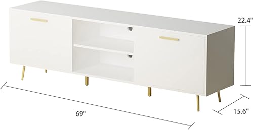 Miniatura 6 de ECACAD Moderno soporte de TV para televisores de hasta 75 pulgadas, mesa consola central de entretenimiento con 2 puertas, 2 estantes abiertos y