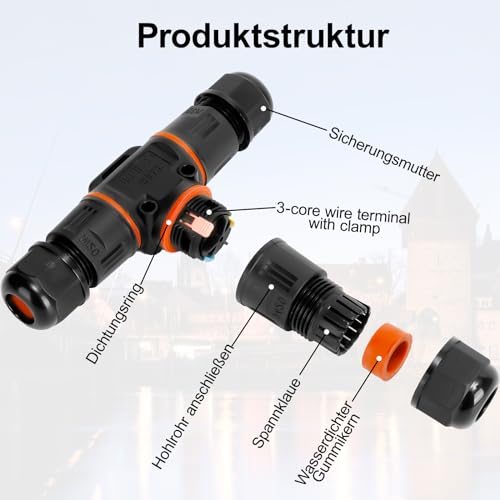 Mucek 4 Stück Kabelverbinder Wasserdicht IP68,3-Polig Erdkabel Verbindungsmuffe Verteilerdose 3 Wege Kabel Wasserdicht Verbinden für Ø3-12 mm Kabeldurchmesser T-Form Verteilerdose Außen für Outdoor