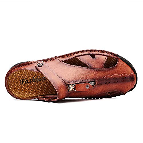Image of JAMONWU Men's Casual Closed Toe Adjustable Leather Sandals Handmade Fisherman Beach Sandals