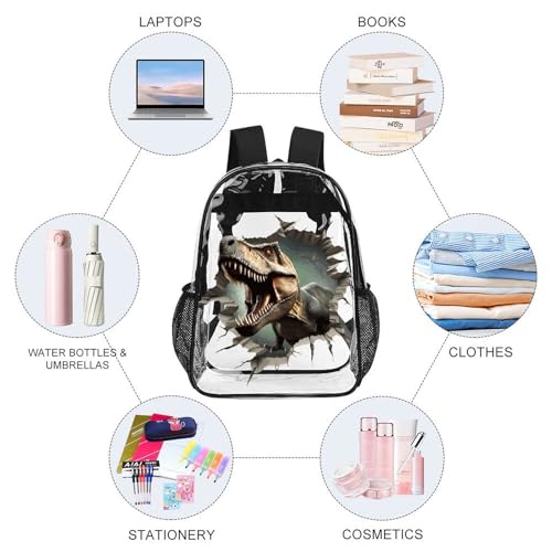 Dinosaur Clear Backpack Heavy Duty for Girls Kids Boys Women Men - Large Cute PVC Dinosaurs Theme Printing Transparent Backpacks for Schools Stadium Concerts Work - Clear/Black4