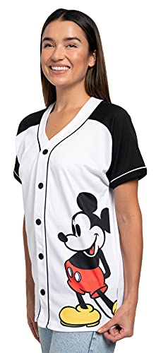 Disney Mickey Mouse Womans Jersey Shirt Button (White, XX-Large)