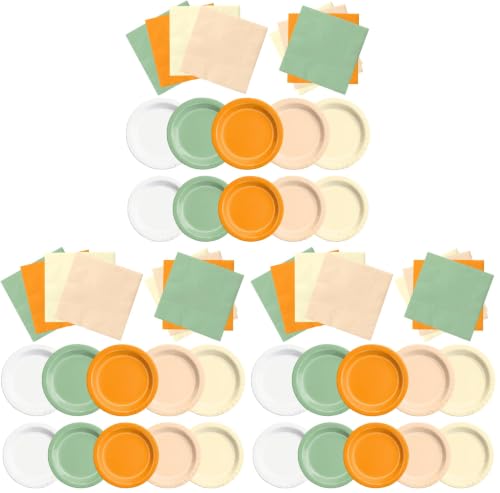 Image of CMUSKO A Little Cutie is On The Way Baby Shower Decoration - 60Pcs Sage Green Orange Theme Plates & Napkins Kit Little Cutie Party Supplies (Pack of 3)