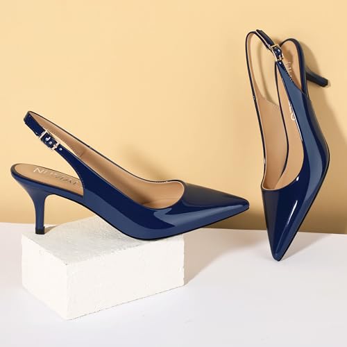 NUMALEO Slingback Heels for Women Pointed Close Toe Kitten Heels Patent Pumps Dress Party Comfy Stiletto 2.5 Inch Dress Shoes3