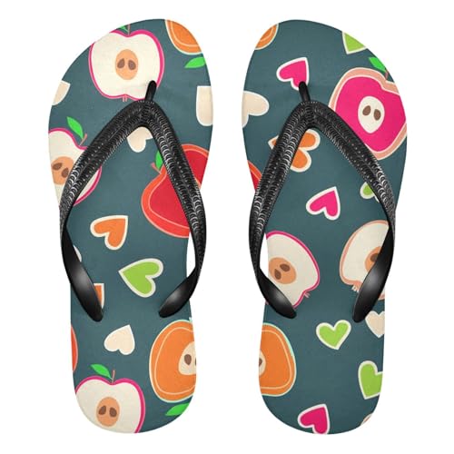 Sinestour Red Fruits Hearts Teal Flip Flops for Beach Thong Sandals Anti-slip Lightweight Beach Slippers for House Indoor Outdoor