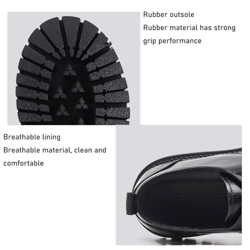 NELSBREXMen'S Leather Chunky Platform Formal Oxford Shoes Retro Round Toe Non-Slip Classic Lace-Up Chunky Wedge Heel Dress Derby Shoes Business Work Wedding Shoes4