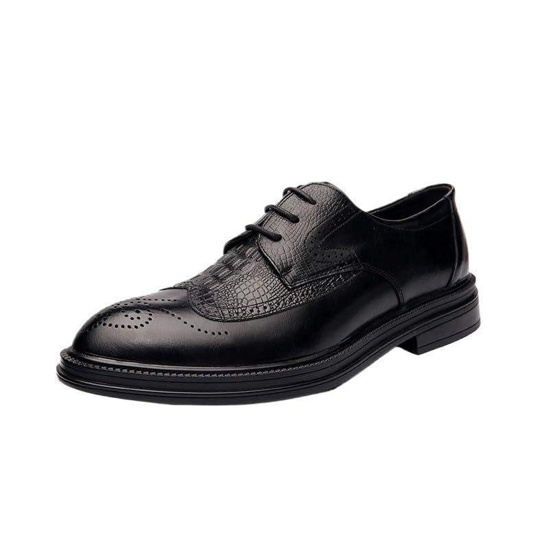 Brogue Lace-Up British Style Pointed Toe Business Formal Leather Shoes Mens Classic Dress Footwear